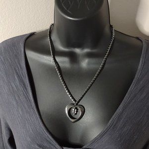 Dark Silver Tone Heavy Metal Heart Necklace 19.5 Inches Long